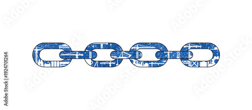 Industrial construction chain border. Metal links with crane and factory silhouettes. Vector illustration isolated on transparent background