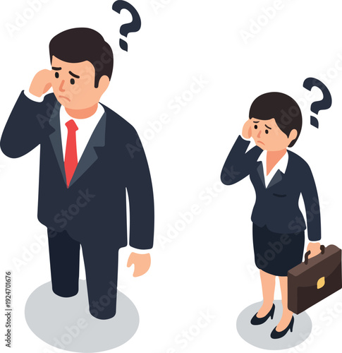 Confused Business People In Suits With Question Marks White Background Flat Design