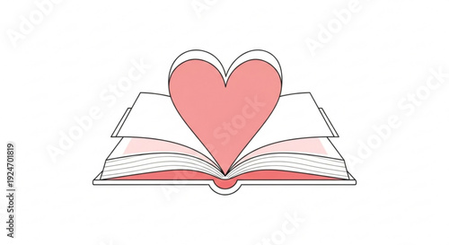 Open book with heart emerging from pages symbolizing love for reading and learning
