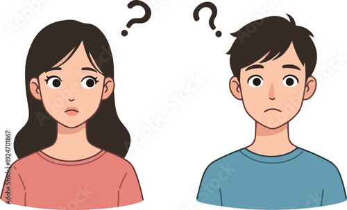 Confused Man and Woman With Question Marks Vector Illustration