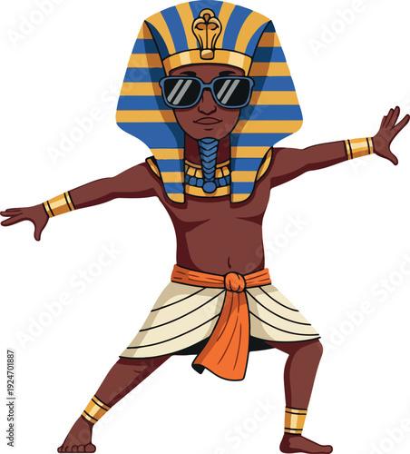 Cool Pharaoh Egyptian King Character Sunglasses Blue Gold Headdress Outfit