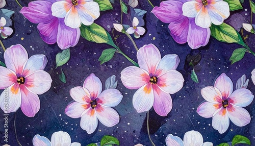 Vibrant Floral Pattern with Purple Background.
