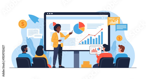 Diverse Startup Founder Pitch Presentation to Investors Vector