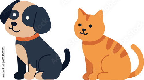 Cute Dog and Cat Friends Isolated Vector Flat Illustration on White