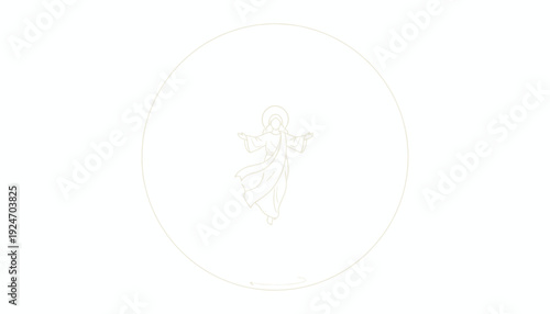 Divine Mercy Jesus Christ icon outline, radiant halo, blessing gesture, circular emblem