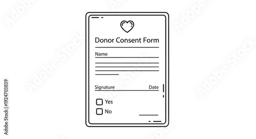 Donor Consent Form Illustration with Heart Icon and Signature Lines
