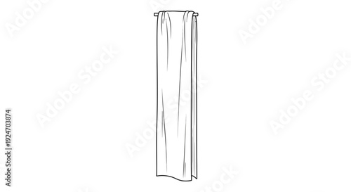 Drapery Hanging on a Rod, Minimalist Line Art Illustration
