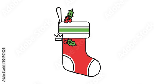 Christmas Stocking with Holly and Berries - Festive Holiday Decoration