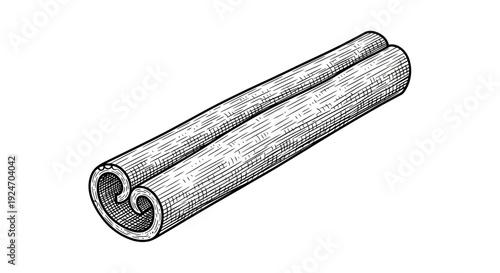 Cinnamon Stick Drawing, Aromatic Spice for Cooking and Baking, Isolated on White Background