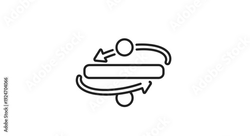 Circular arrows with a ball and a horizontal bar, representing process, cycle, or flow