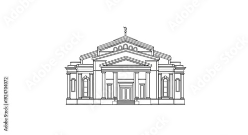 Classical Building Facade Line Drawing
