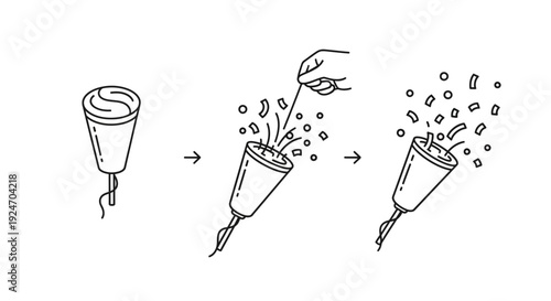 Confetti Popper Exploding: Step-by-Step Illustration of Celebration and Party Fun