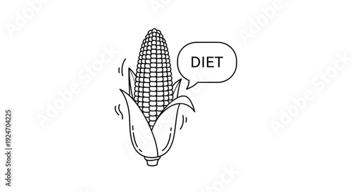 Corn Cob with Speech Bubble Saying DIET - Healthy Eating Concept