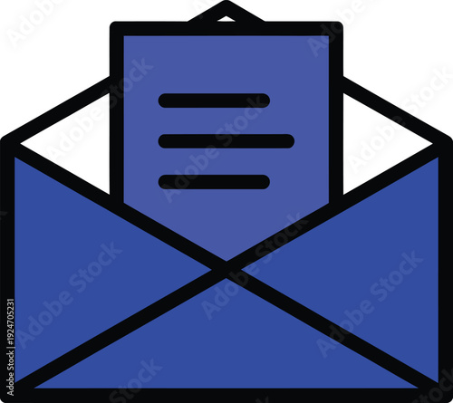 Open blue envelope with document inside paper