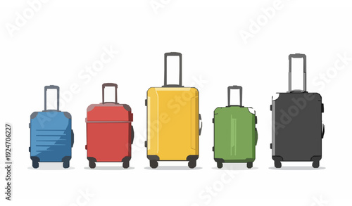 Modern Travel Suitcases Collection Vector Set with Colorful Hard Shell Luggage on White Background