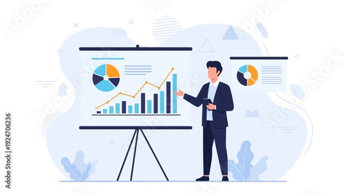 Businessman presenting financial growth chart on whiteboard, business concept