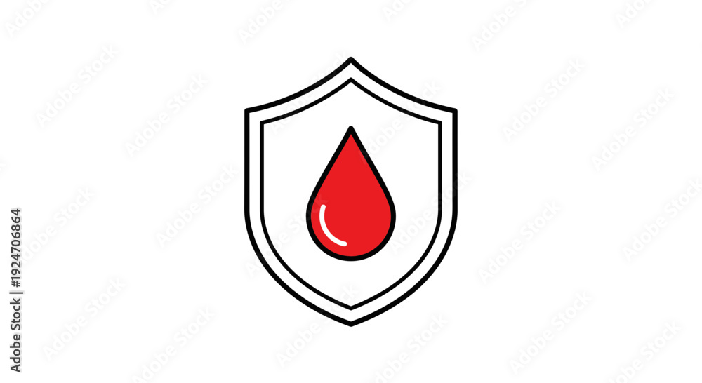 Fototapeta premium Blood Drop Shield Icon, Medical Protection Symbol, Health Safety Concept