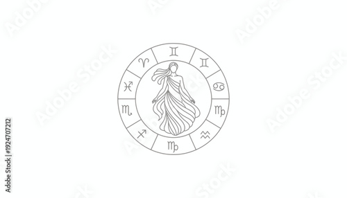 Virgo Zodiac Sign Astrology Symbol with Celestial Circle and Woman Illustration