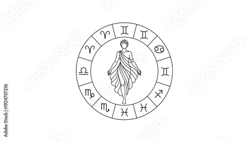 Virgo Zodiac Sign Astrology Symbol with Celestial Circle