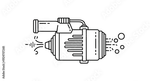 Water pump icon, line art, vector illustration of a water pump with water flow and bubbles