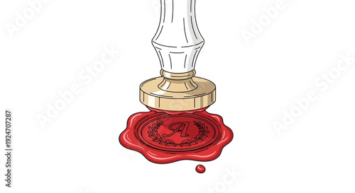 Wax Seal Stamp Imprinting Emblem on Red Wax