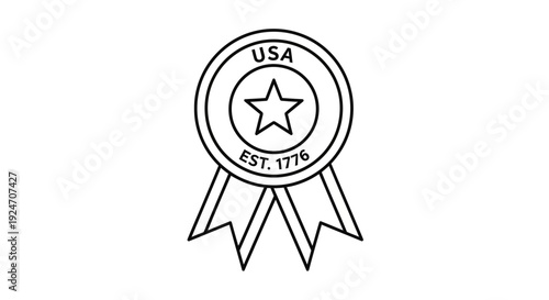 USA Emblem Seal Stamp Star Est 1776 Ribbon Award Badge Vector Icon