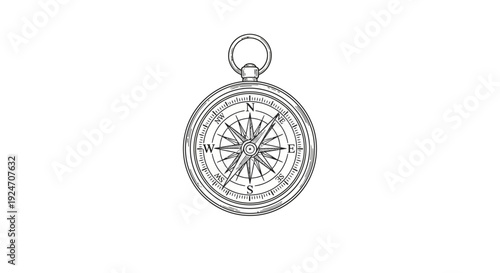 Vintage Compass Rose Nautical Navigation Tool Isolated on White Background