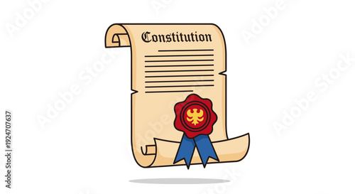 Vintage Constitution Scroll with Red Seal and Blue Ribbons - Symbol of Law and Government
