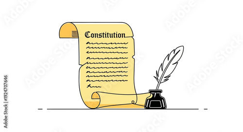 Vintage Constitution Scroll with Quill and Inkwell