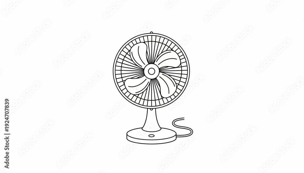 Obraz premium Table Fan Drawing, Vintage Style, Isolated on White Background