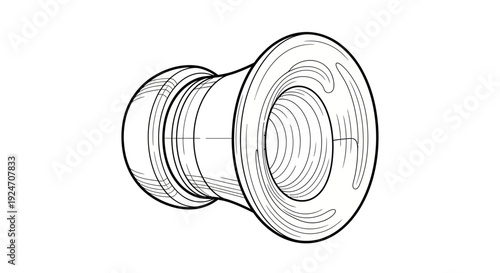 Technical Drawing of a Flared Nozzle or Pipe Fitting, Isolated on White Background