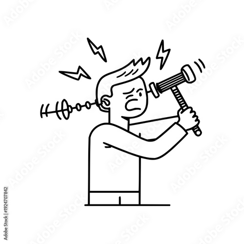 Man Hitting Head with Hammer Causing Pain