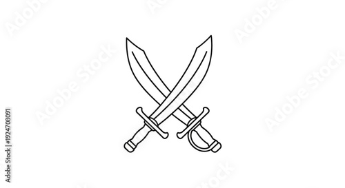 Two Crossed Sabers, Pirate Swords, Duel, Combat, Battle, Vintage Weapon Illustration