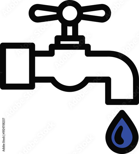 Black faucet with blue water drop