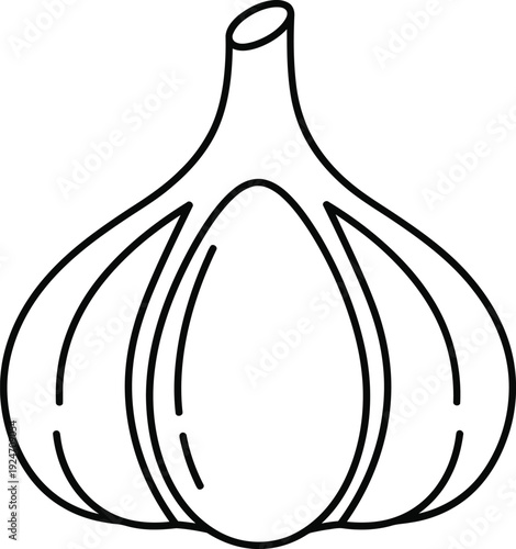 A simple line drawing of a garlic bulb on a white background.