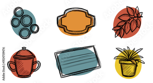 Collection of colorful kitchenware and utensils