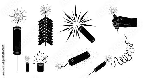 Collection of fireworks and sparklers in celebration and festival