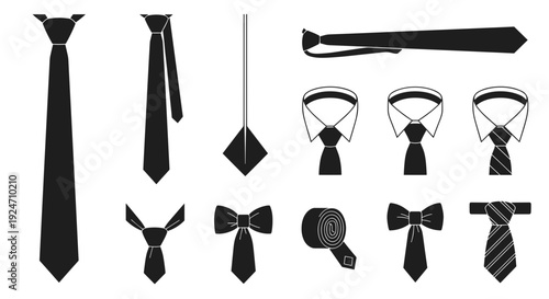 Collection of black neckties and bow ties