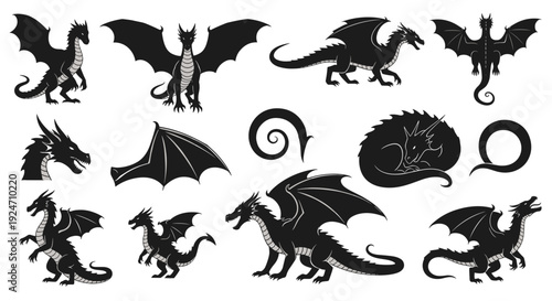 Collection of various black dragon silhouettes