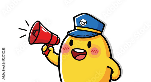 Cute cartoon lemon character as a traffic controller with megaphone