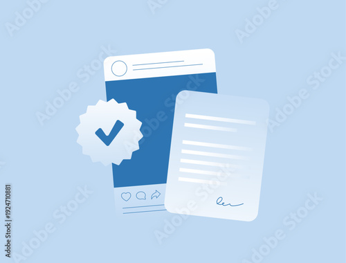 Influencer agreement contract, brand collaboration terms. Social media partnership document, digital marketing legal compliance for creators and agencies, modern flat business vector illustration