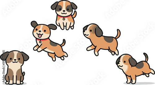 Cute Pixel Art Puppies Playful Brown and White Dogs Isolated on White Background