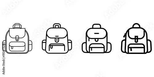 Backpack icon set. school bag, travel bag, rucksack symbols. student accessory, journey and adventure concept. vector.