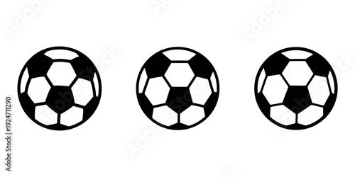 Soccer ball icon collection for football sports equipment team competition athletic activity tournament training play and game design element on white