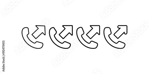 Outbound call icon, phone call with arrow vector illustration in line style, incoming or outgoing call symbol, telephone sign, mobile conversation, cell communication