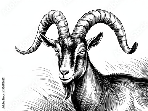 Ancient depiction of a ram with large, curved horns