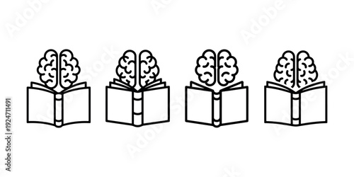 Open book with brain above symbol flat icon for learning knowledge and education concept or intelligence and wisdom idea.