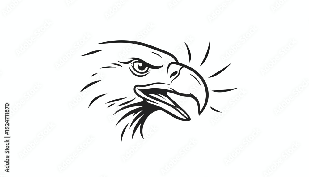 Fototapeta premium Aggressive Eagle Head Illustration, Fierce Bird of Prey, Wildlife Art