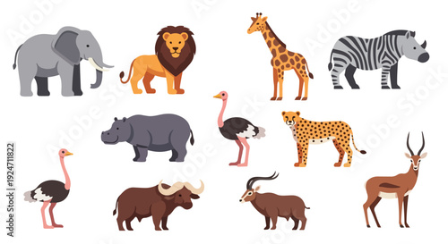 A colorful illustration of various African animals for World Wildlife Day on a plain white background