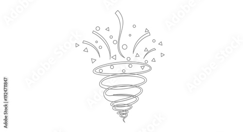 Abstract Tornado Swirl with Confetti and Geometric Shapes Bursting Out